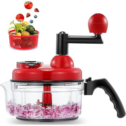 Multi-Functional Manual Food Processor,8 Cup Hand-powered Crank Choppe